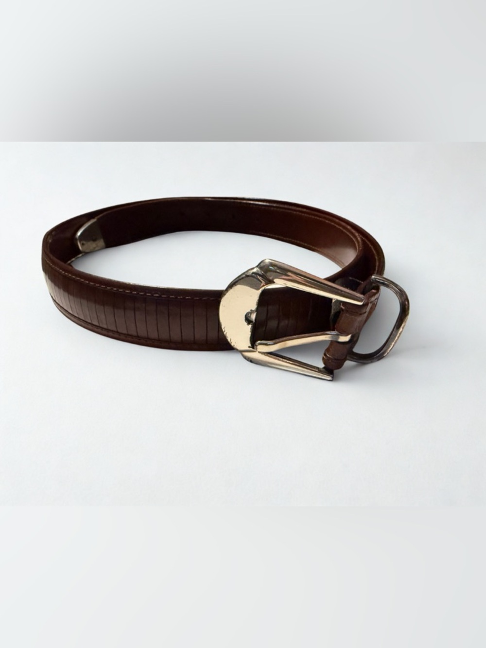 Mezlan Dark Brown Leather Belt with Silver Tone Buckle